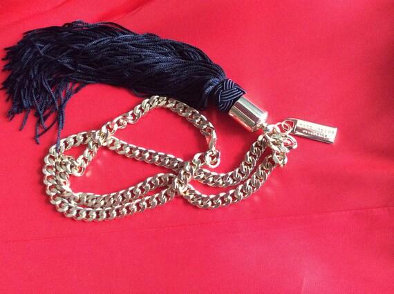 Vintage tassel gold chain long necklace baroque r… - image 2