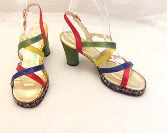 True vintage 60s 70s ultra rare John Hogan disco heels multi color collectible size 7.5