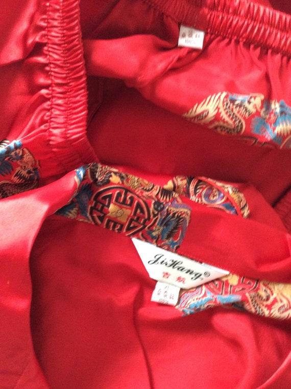 Vintage silk pajamas pants and top button down ru… - image 8
