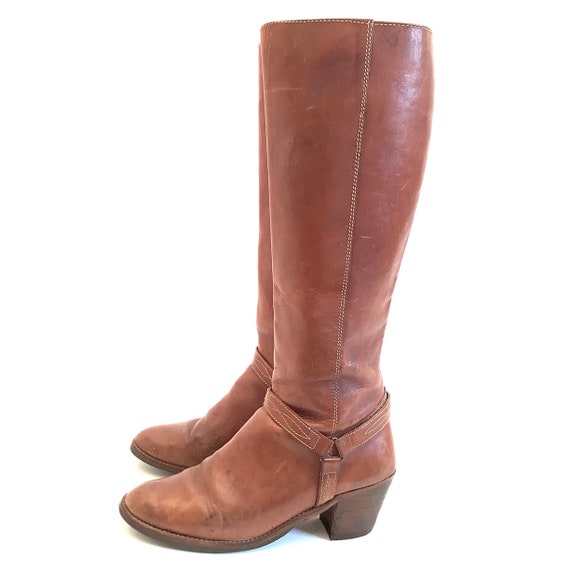 Size 7 Boots Vintage Hippie 70s cognac leather di… - image 1