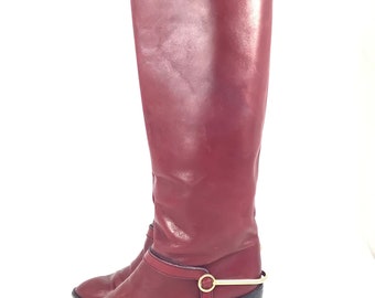 Vintage Etienne Aigner riding boots burgundy leather oxblood size 7.5 chunky heel