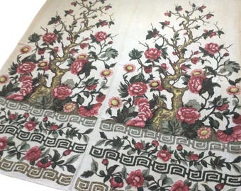 Tree of Life Raw Silk Panel 1920s Hand-painted Textile