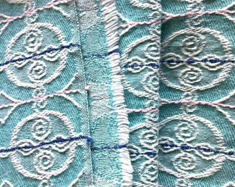Authentic Vintage Bedspread Cutter Fabric Remnant Blue Cotton Art Deco Pattern