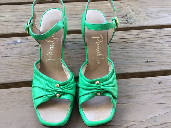 Vintage new old stock green leather sandals size … - image 4