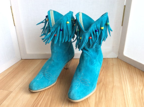 teal fringe booties