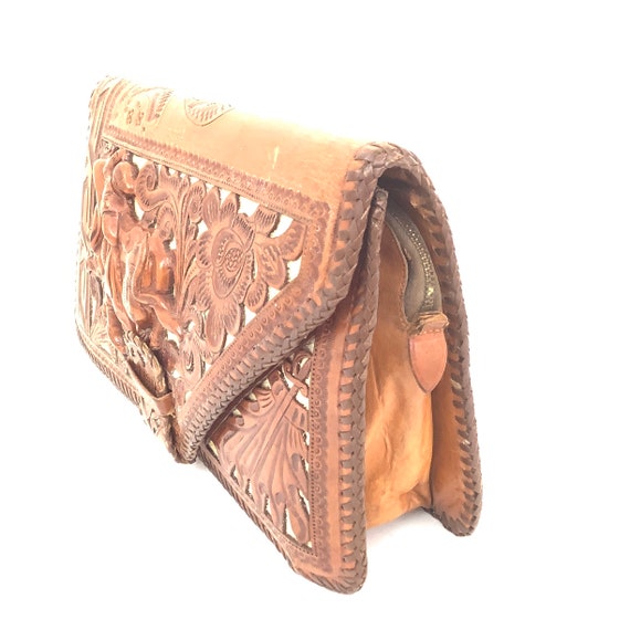 40s 50s tooled clutch bag purse retro collectible… - image 3