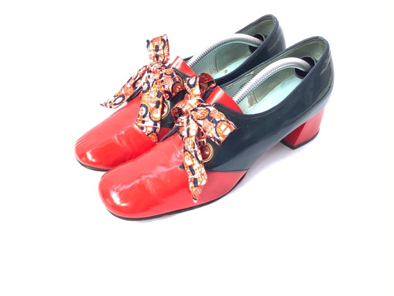 Funky 60s mod shoes size 7.5 rare vintage red blu… - image 2