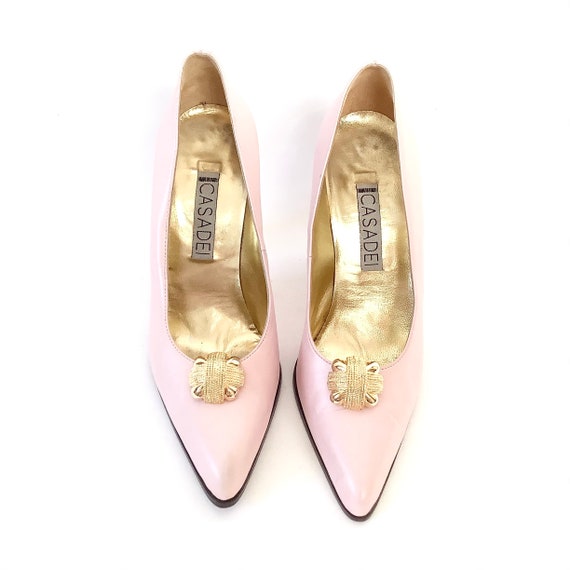 Vintage Casadei pastel pink gold metal heels 80s … - image 3