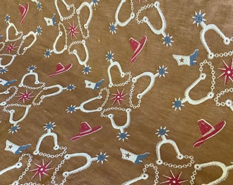Vintage Bates Bedspread Remnants Cowboy Western Sewing Fabric