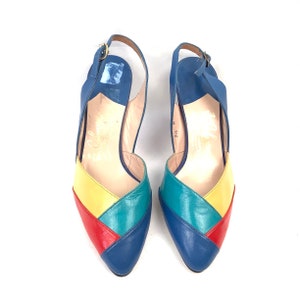 Color block pumps Johansen Leather shoes Multi Color Vintage Size 7.5 New Old Stock image 6