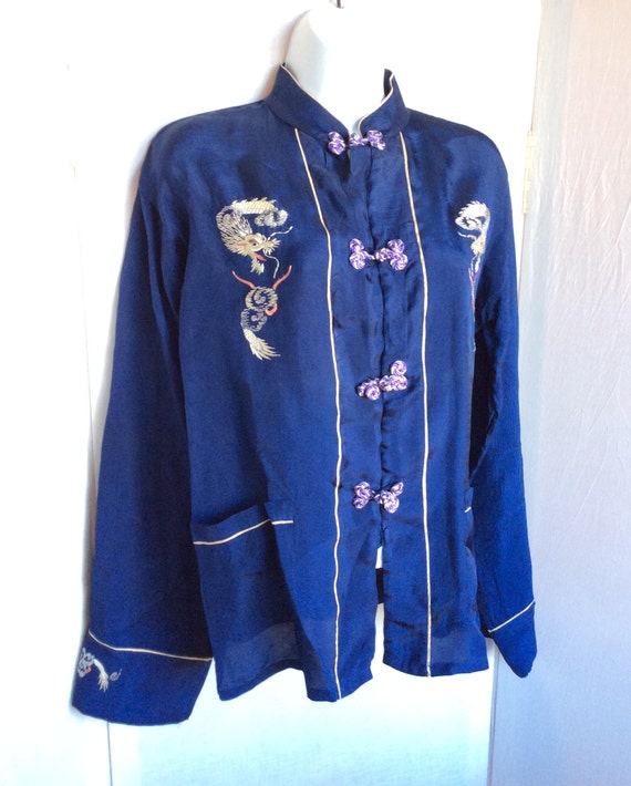 Vintage silk hand embroidered top shirt tunic siz… - image 3