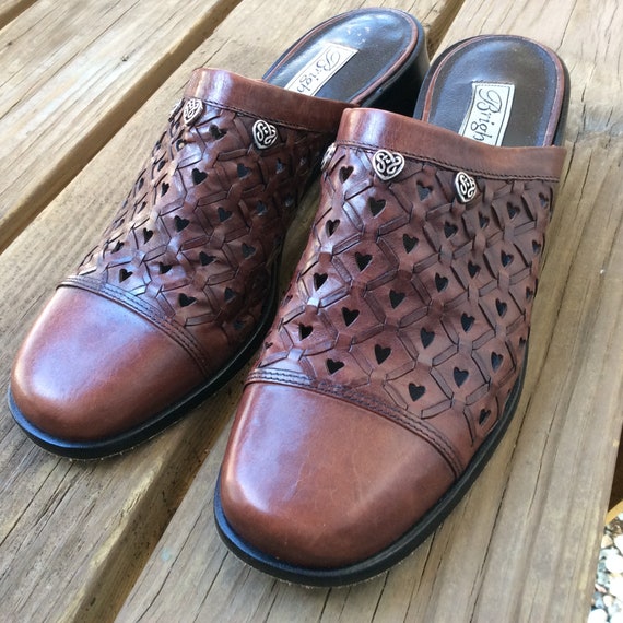 Vintage mules chunky block heel slides woven leath