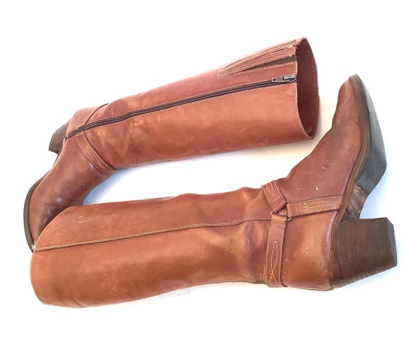 Size 7 Boots Vintage Hippie 70s cognac leather di… - image 2