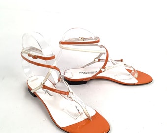 Orange white Dolce&Gabbana flat gladiator wrap around sandals size 37 EU 7 US nice