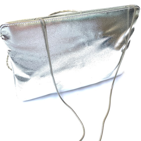 Vintage shoulder bag clutch metallic matte silver… - image 3