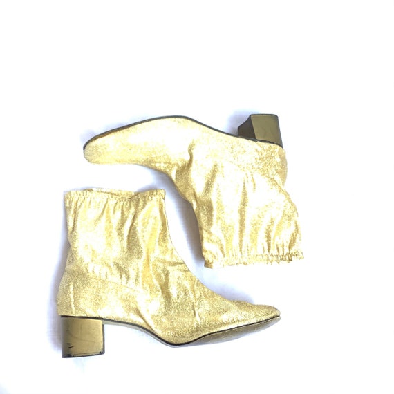 Size 9 to 9.5 Gold Lurex ankle boots Mod 1960s go… - image 3