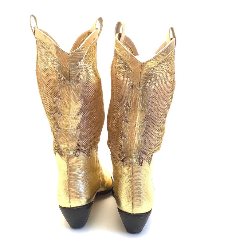 Rare vintage gold tone mesh cowboy boots size 6 funky baroque reptile print 1980 image 2