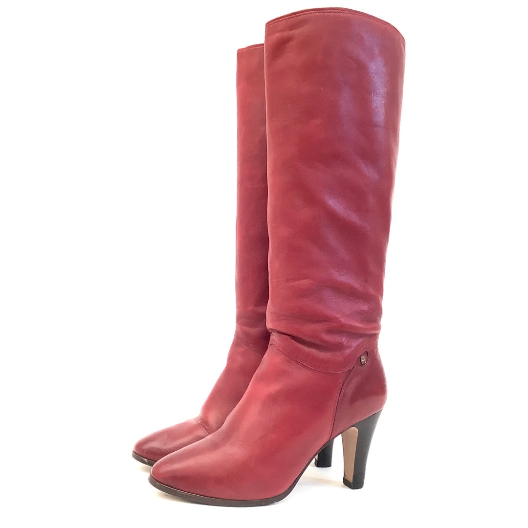 Etienne Aigner Burgundy Oxblood Leather Boots Size 7 Retro 80s 90s ...