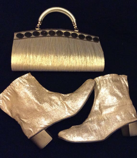 60s ankle gold Lame boots booties metallic short b