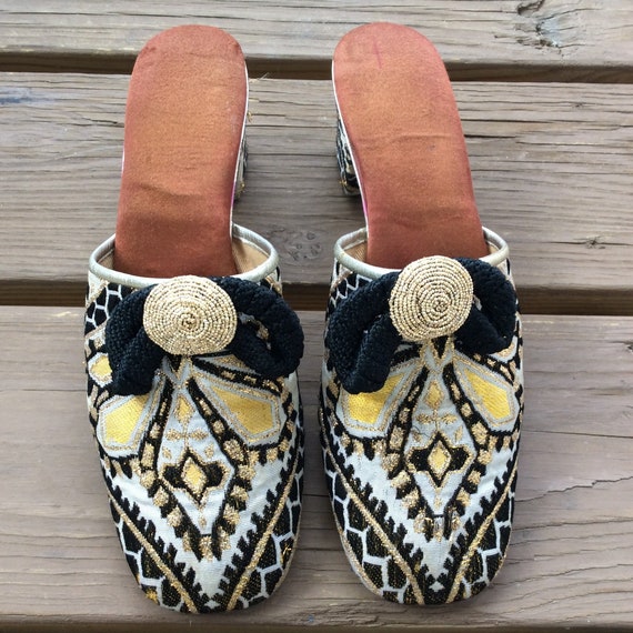 Funky mod Vintage brocade house slippers floral 60
