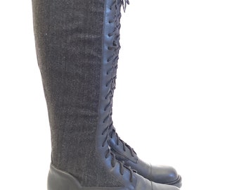 Ralph Lauren Regina combat boots wool leather size 7 gray black
