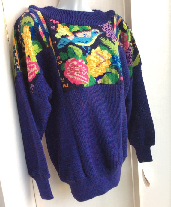 Hand embroidered vintage pullover sweater floral … - image 2