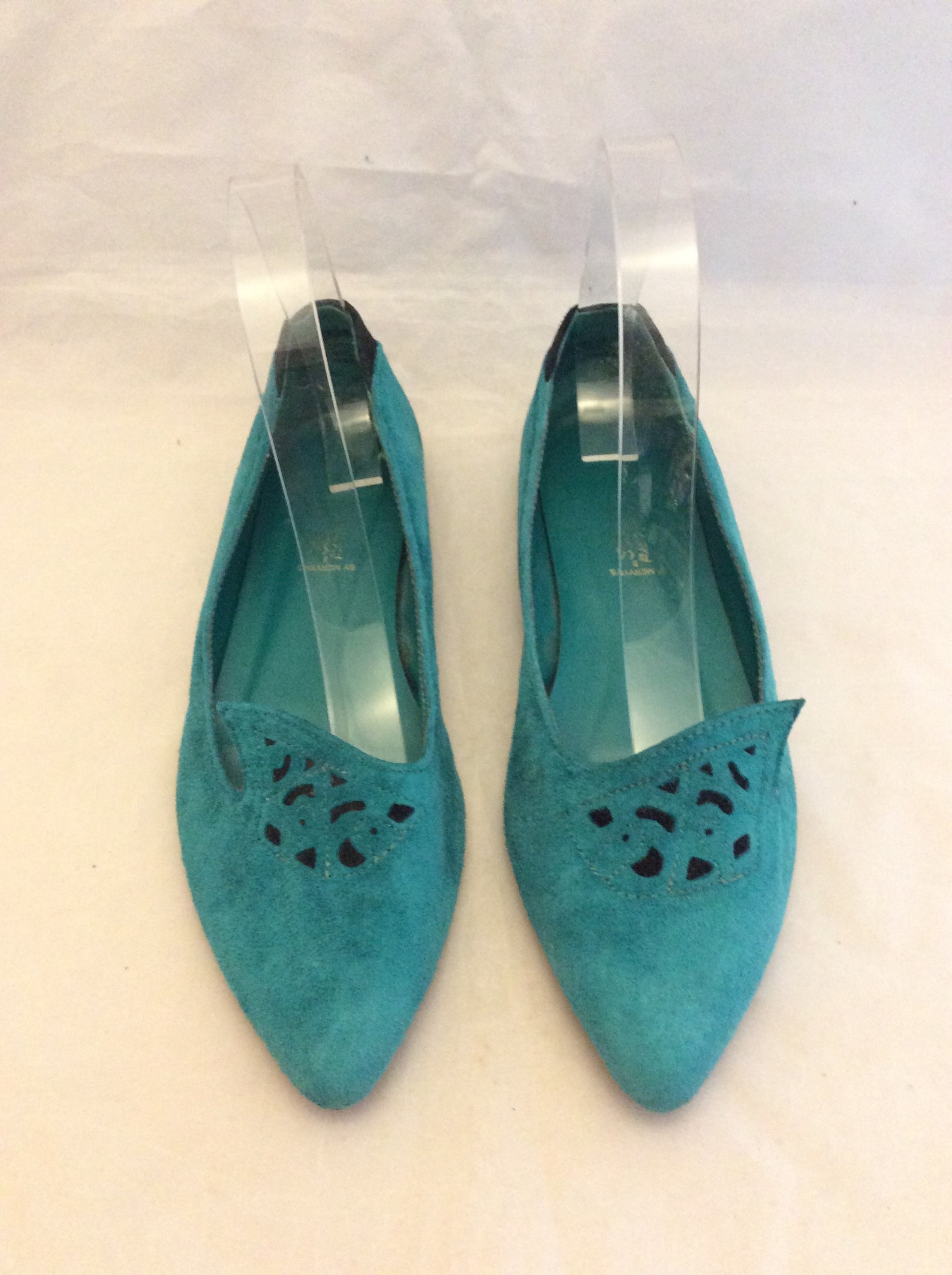 funky cut leather blue flats 80s ballet pointy by wildcard teal size 9 punk ook rare