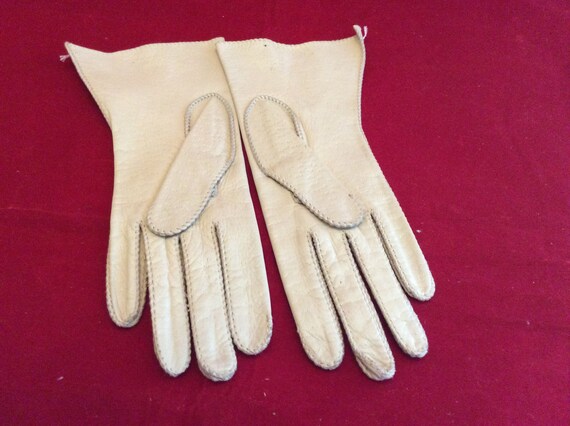 Vintage leather gloves size 6.5 washable retro sm… - image 3