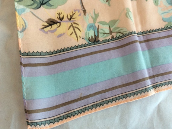 Vintage rectangular silk scarf floral pastel colo… - image 3