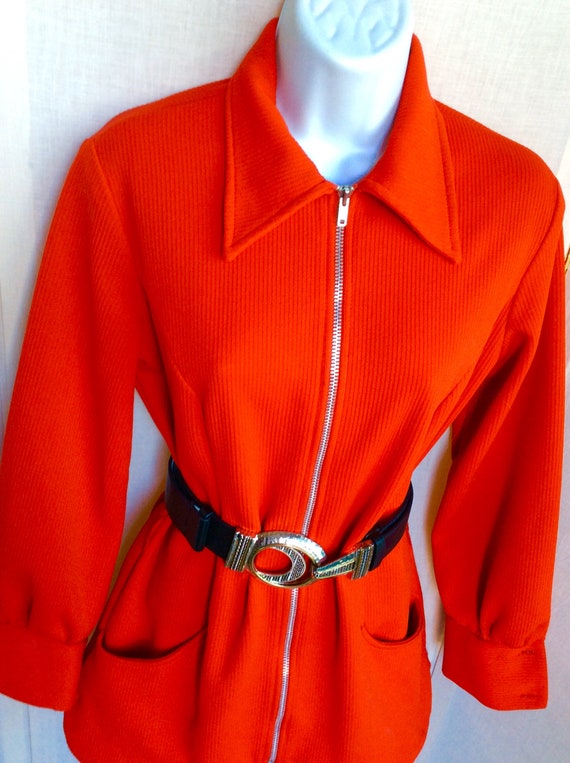 True vintage red blazer 70s zipper pockets mod 60… - image 3