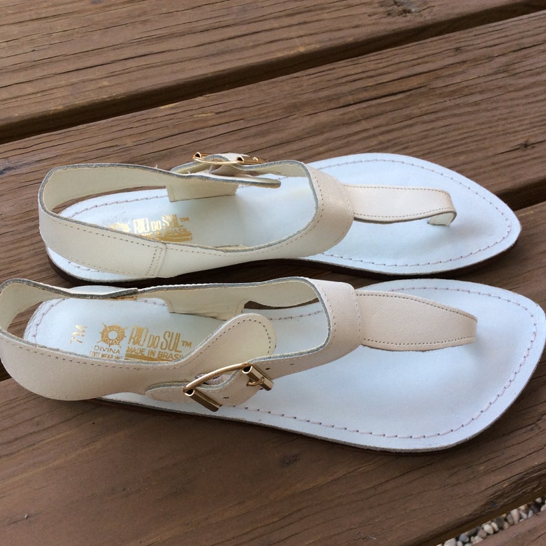 Womans Thong sandals Minimalist white leather flat new old | Etsy