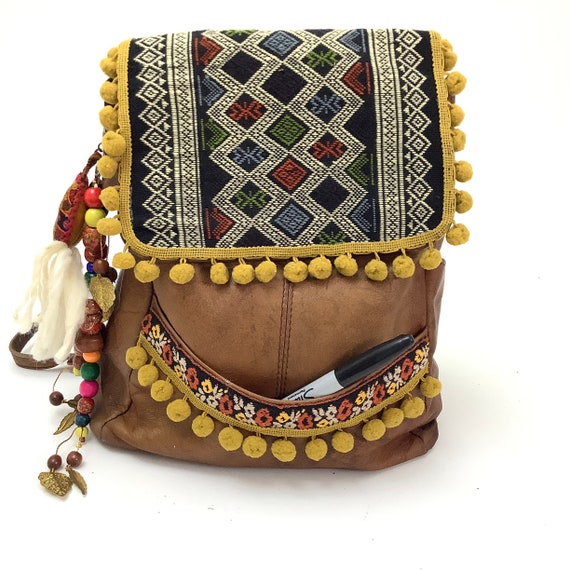 Vintage backpack hobo bohemian festival funky upc… - image 1