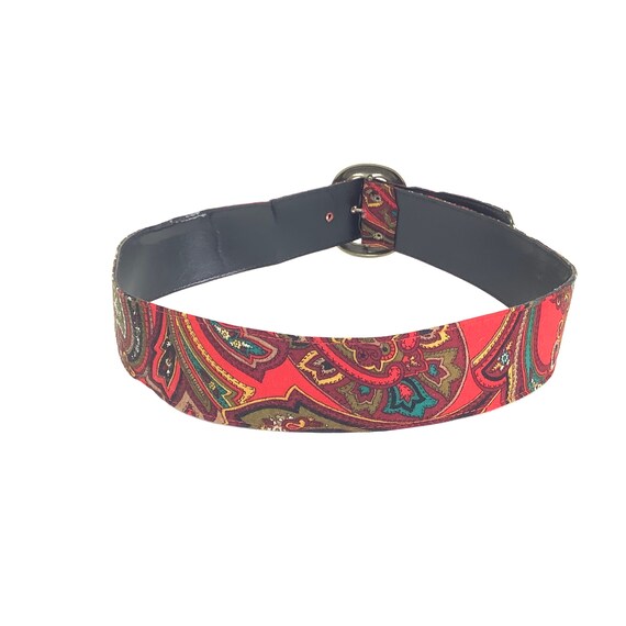 Vintage paisley jewel tone fabric belt 1960 1950 … - image 2