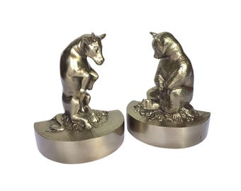 Vintage Brass Bookends Bear Bull Wall Street Theme