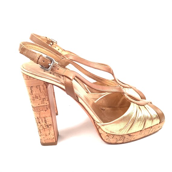 Prada Cork platform vintage gold retro look size … - image 3