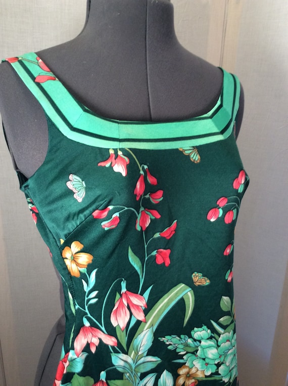 Vintage bathing suit floral green retro small funk
