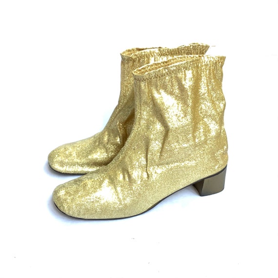 Size 9 to 9.5 Gold Lurex ankle boots Mod 1960s go… - image 1