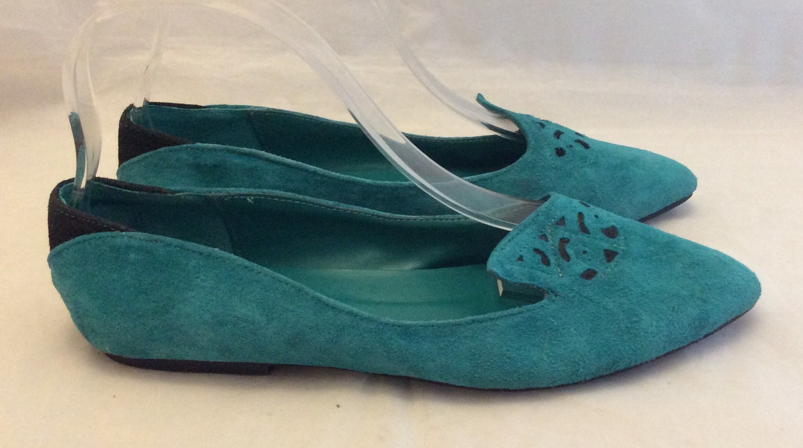 funky cut leather blue flats 80s ballet pointy by wildcard teal size 9 punk ook rare