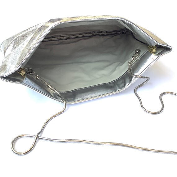 Vintage shoulder bag clutch metallic matte silver… - image 6
