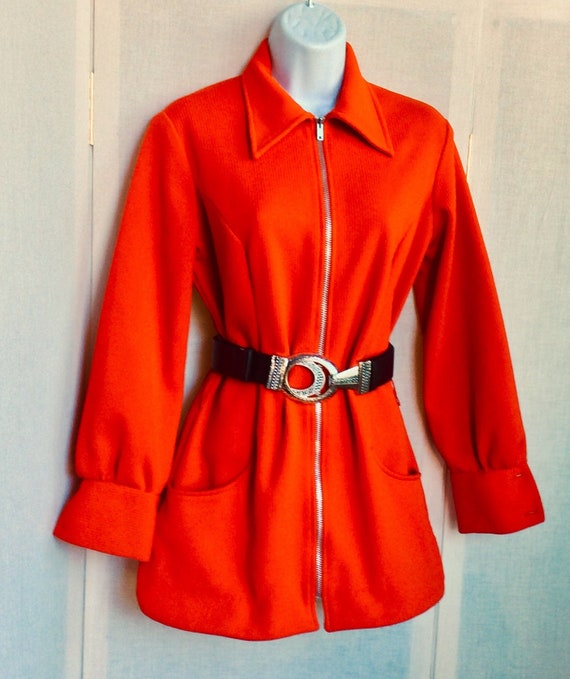True vintage red blazer 70s zipper pockets mod 60… - image 1