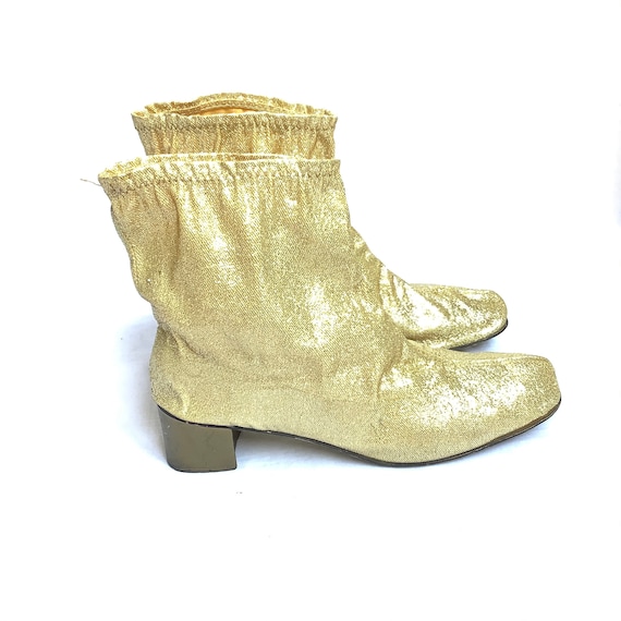 Size 9 to 9.5 Gold Lurex ankle boots Mod 1960s go… - image 5