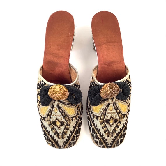 Funky mod Vintage brocade house slippers floral 6… - image 3