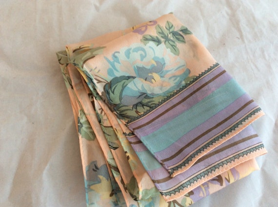 Vintage rectangular silk scarf floral pastel colo… - image 5