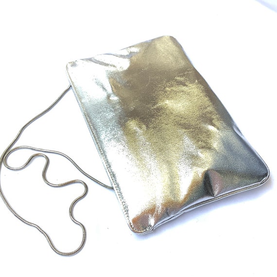 Vintage shoulder bag clutch metallic matte silver… - image 1