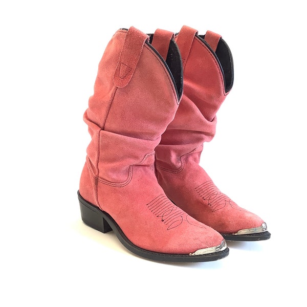 Double H slouchy cowboy boots pink retro Vintage size 6.7  to 7 western southwestern