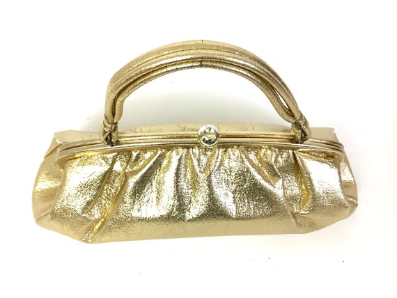 Gold Vintage Purse Oversized top handle 50s 60s F… - image 9