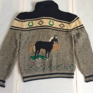 Mid Century Vintage Cowboy Horse Knitted Sweater Caldwell 1950 50s Wool ...