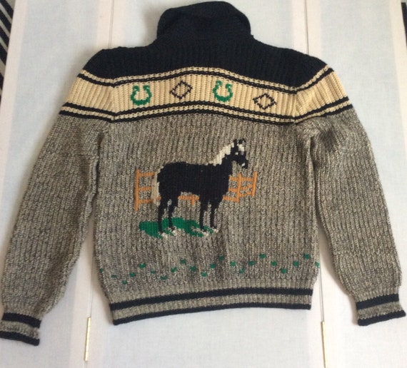 Mid Century vintage cowboy horse knitted sweater … - image 1