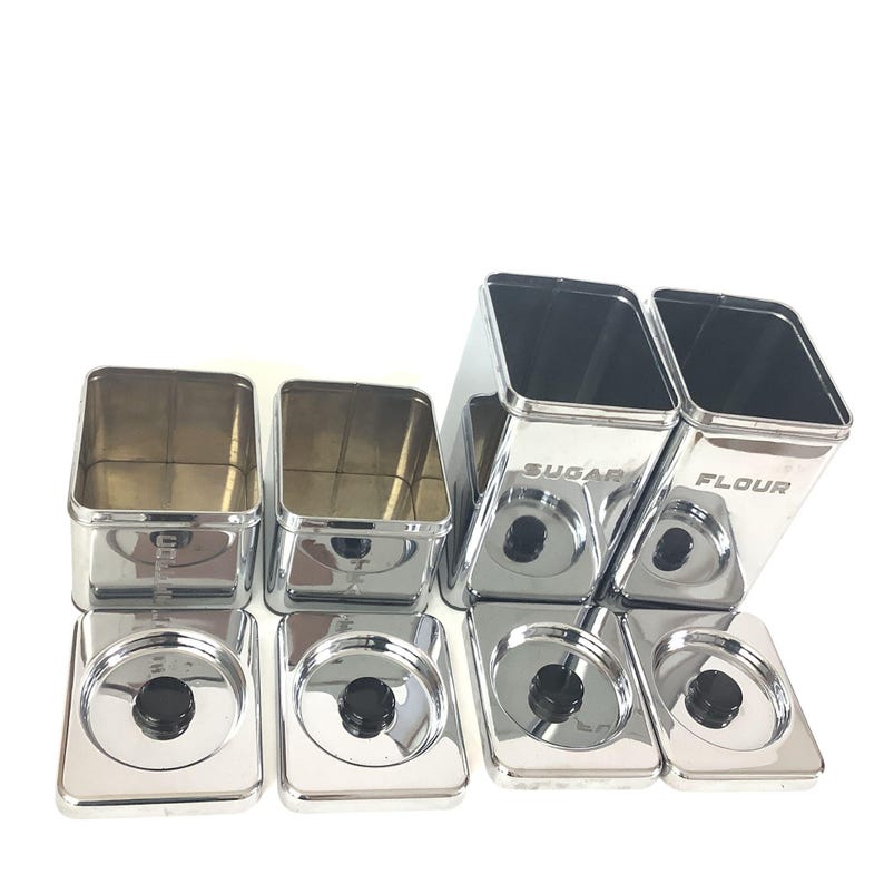 Vintage Kitchen Canisters Set Chrome Metal Beautyware 1950s bild 3