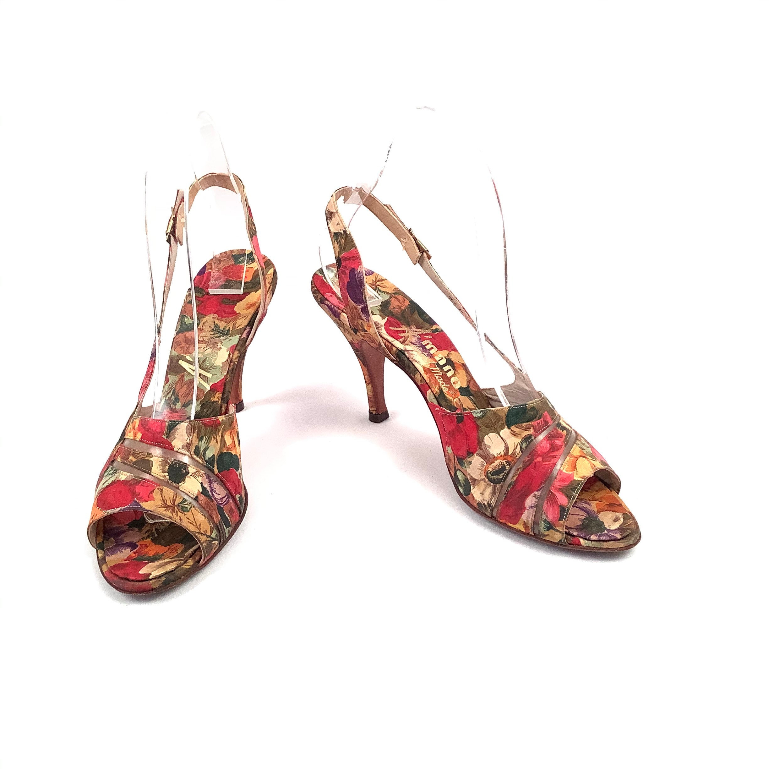 Handmade Floral Heels Shoes Sandals Strappy Amano Vintage Size - Etsy